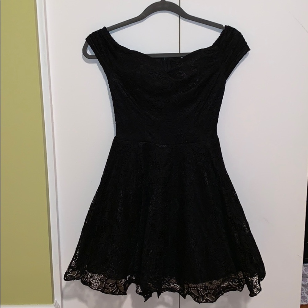 Black lace off the shoulder dress